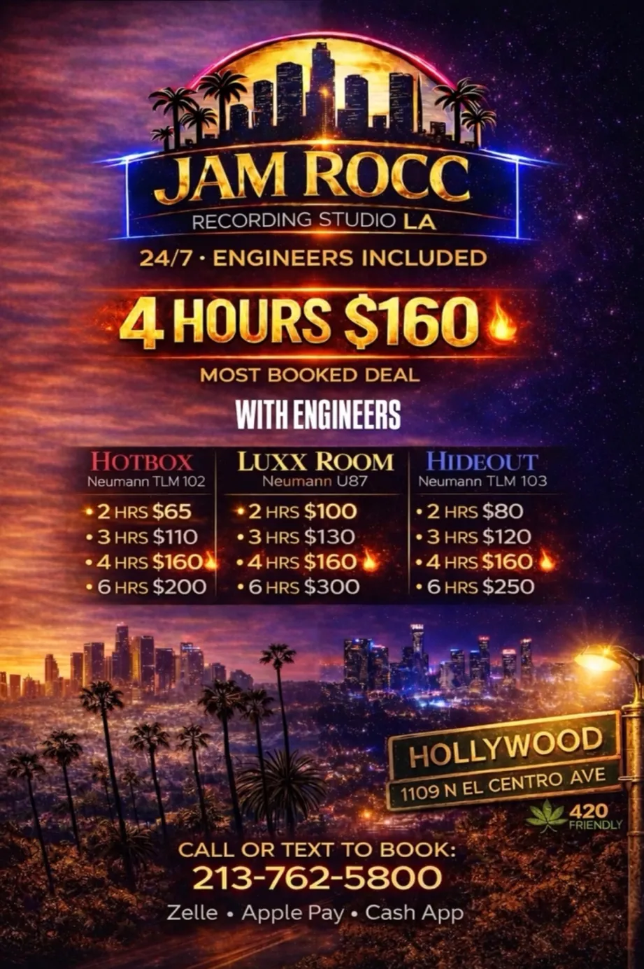 JAM ROCC Recording Studio LA 4 hour studio deal flyer