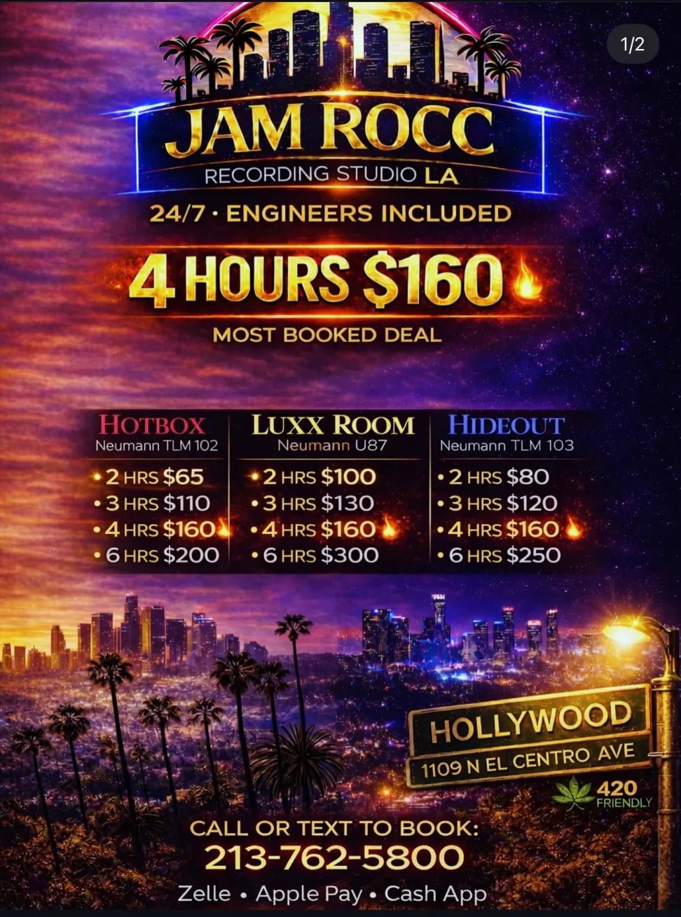 JAM ROCC Recording Studio LA 4 hour studio deal flyer